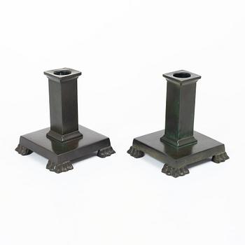 Guldsmedsaktiebolaget (GAB), Candlesticks, a pair, bronze, model no. 117, Art Deco.