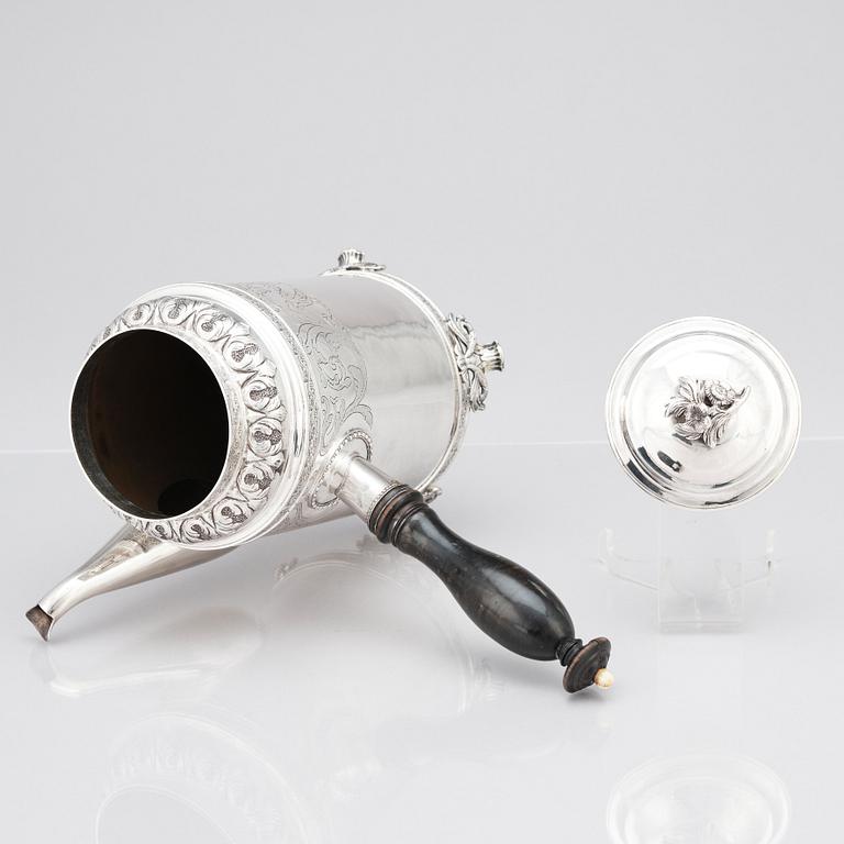 A Swedish late 18th century silver coffee pot, mark of Peter Pihl, Västervik 1798.