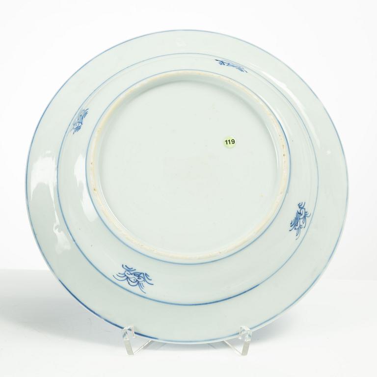 Two Chinese blue and white porcelain plates, Qing dynasty, early 18th century.