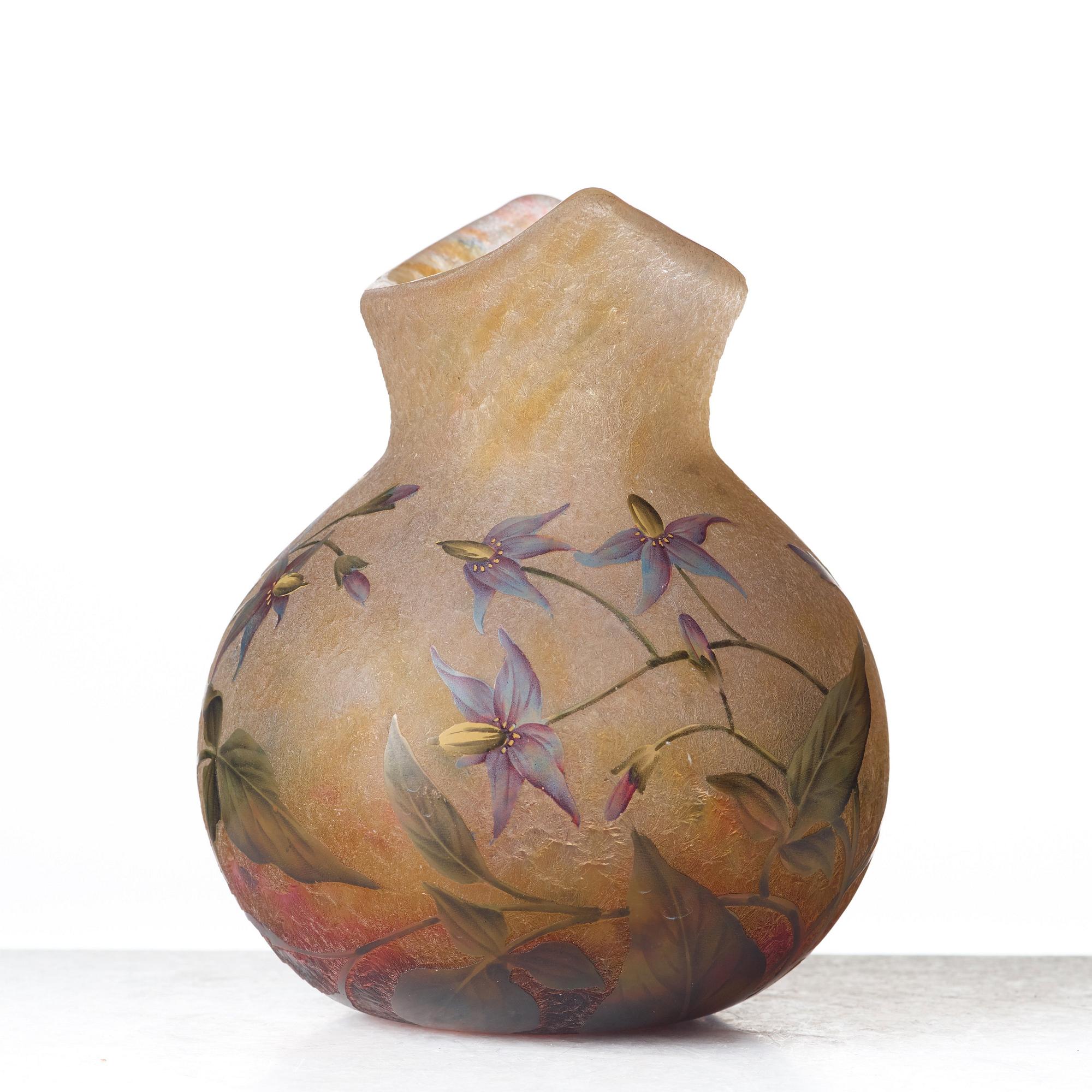 DAUM, an Art Nouveau enamel painted vase, Nancy, France ca 1900.