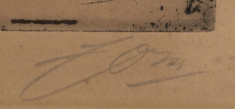 Anders Zorn, etsning, 1896, signerad.