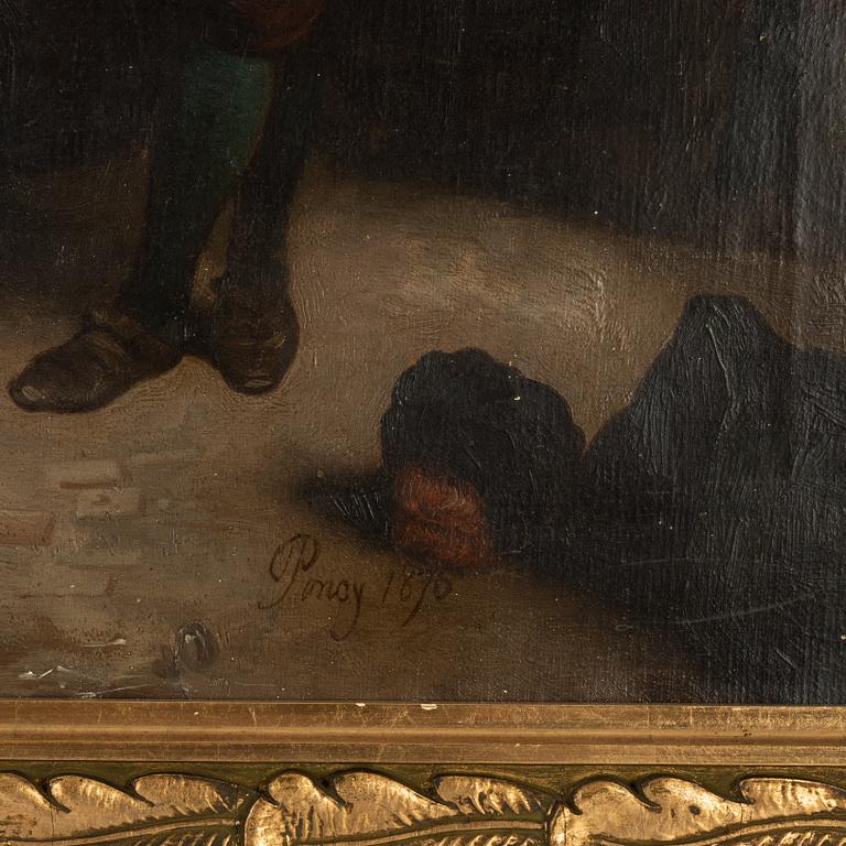 Engelsk skola, olja på duk, signerad Poncy och daterad 1876.