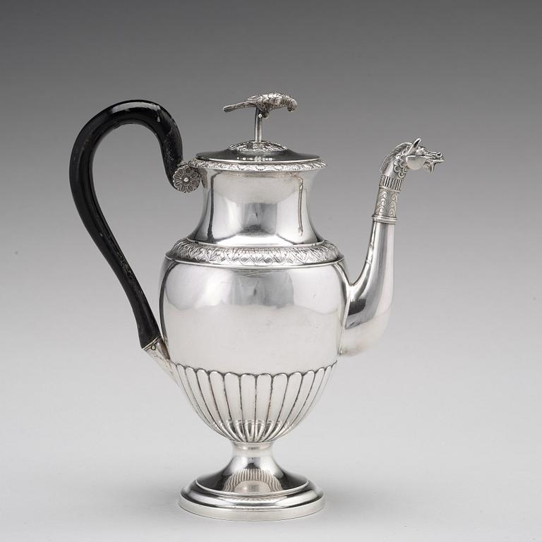 A Swedish empire silver coffeepot mark of Anders Lundquist, Stockholm 1817.