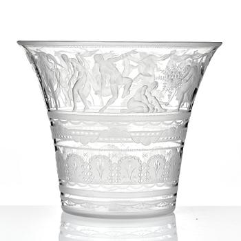 Simon Gate, a Swedish Grace engraved glass bowl, Orrefors, Sweden 1926.