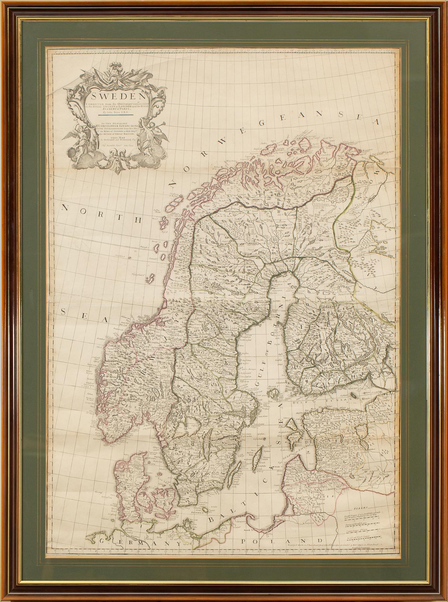 A probably 18th century map of Sweden by John Senex.