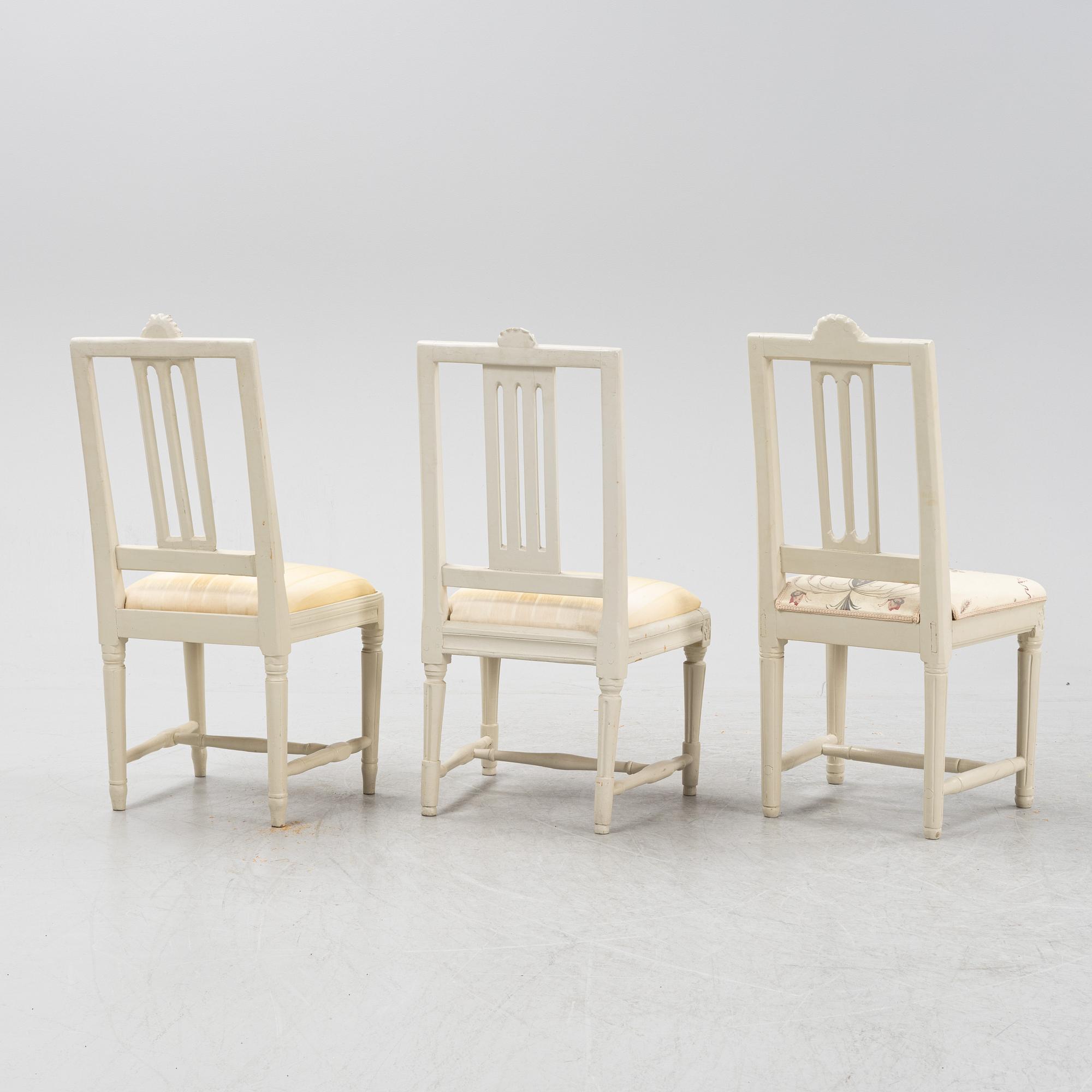 Stolar, 6 st olika, gustavianska Lindomearbeten. 17/1800-tal.