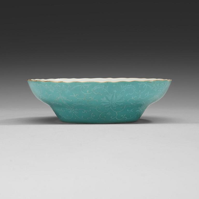 A turquoise slip decorated bowl, Qing dynasty, with Daoguangs seal mark in red and period (1821-50).