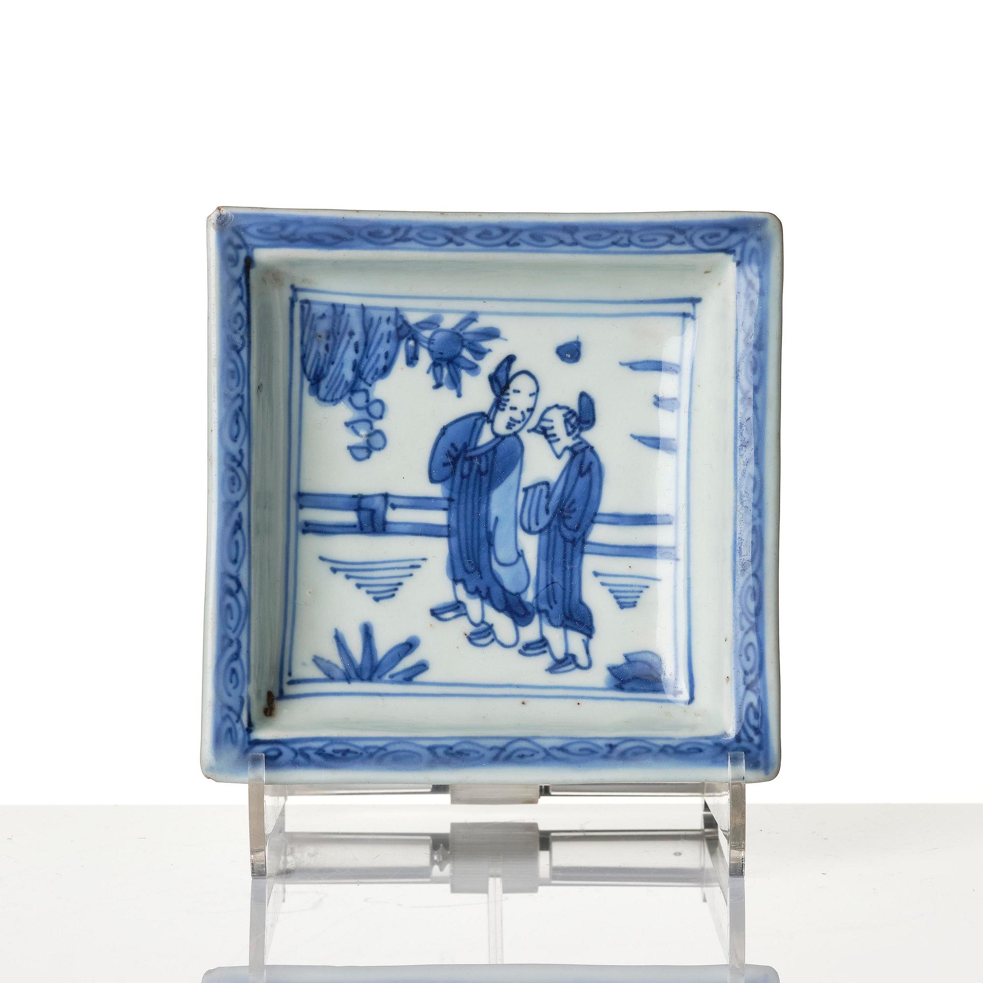 A blue and white bowl and a dish, Ming dynasty (1368-1644).
