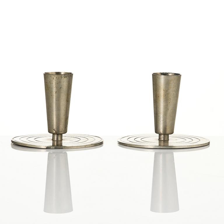 Ystad-Metall, a pair of candlesticks and a tray, 1938-42.