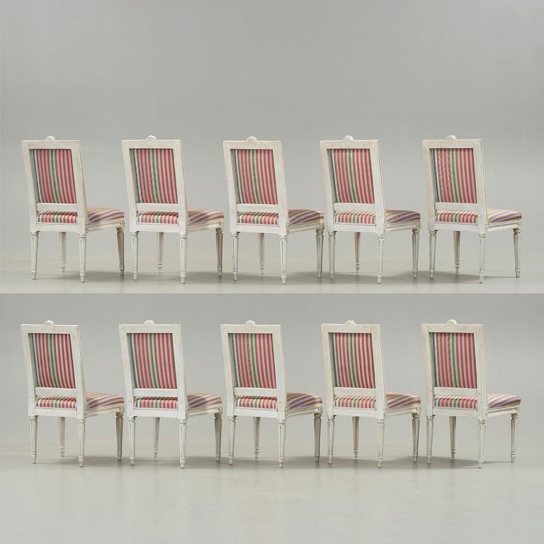 Ten Gustavian late 18th century chairs by Erik Öhrmark, master 1777.