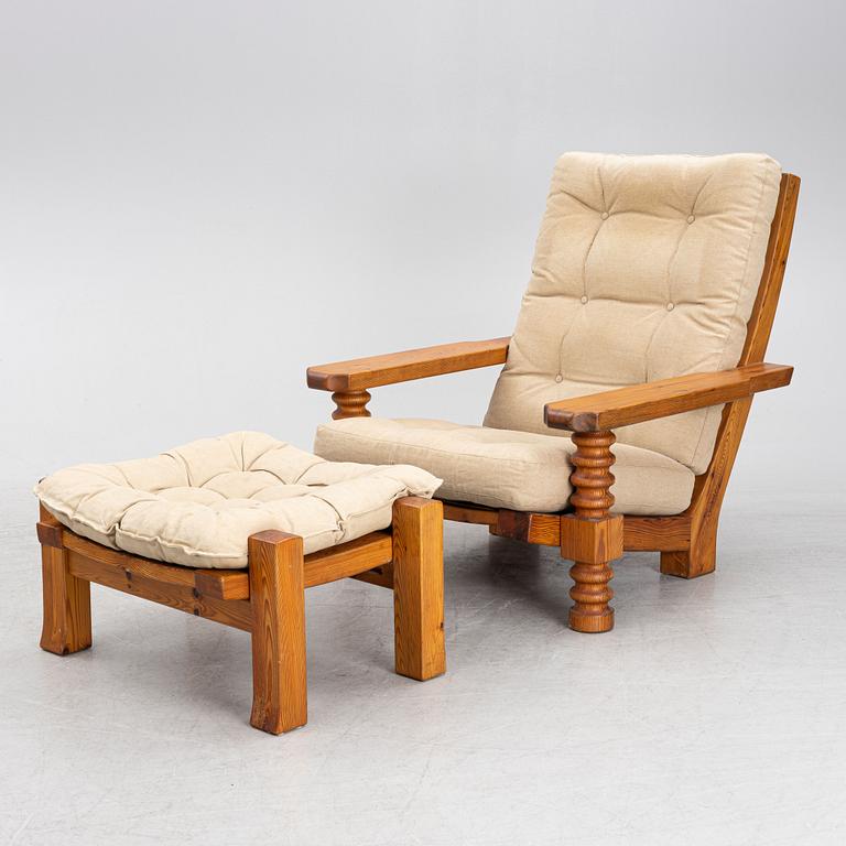 Armchair with footstool, Collden, model "Tälja", table from Sven Larssons möbelshop, 1960s-70s.