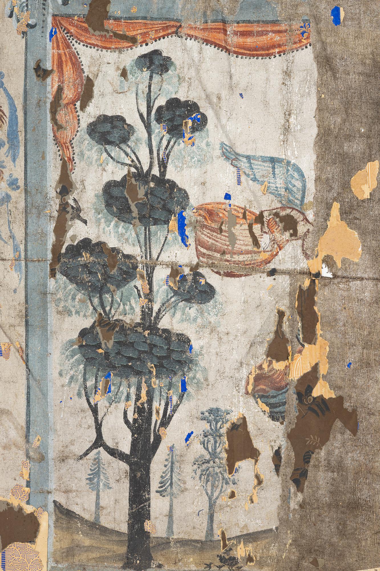A nine-piece part folk art wall painting from Värmland, Sweden, late 18th century.