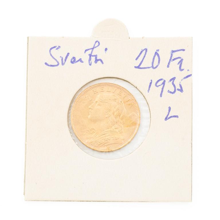 Gold coin, Switzerland, 20 Franc, 1935,