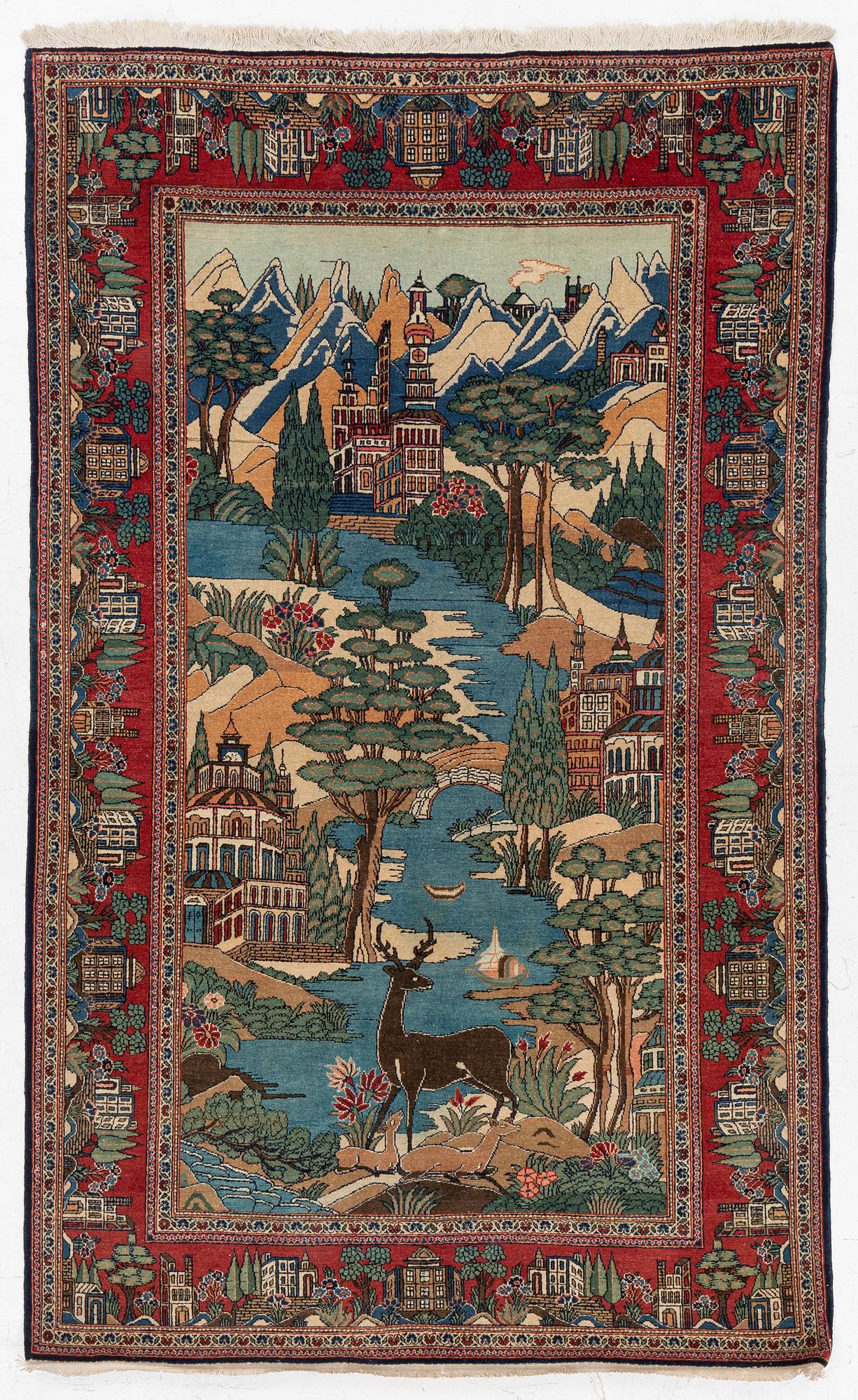 Matta, Keshan, figural. ca 216 x 130 cm,