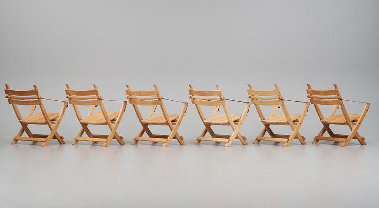 Hans J. Wegner, sex fällstolar, "Havestolen" modell "PP90", PP Møbler, Danmark 1970-tal.