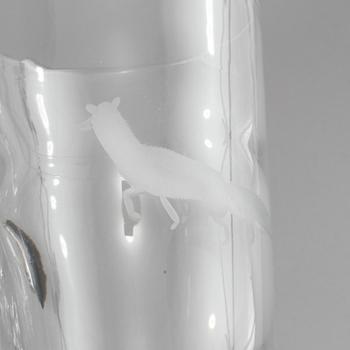 BRICKA samt GLAS, 5 delar, glas och vitmetall, Kosta och GAB, glas daterat 1937?.