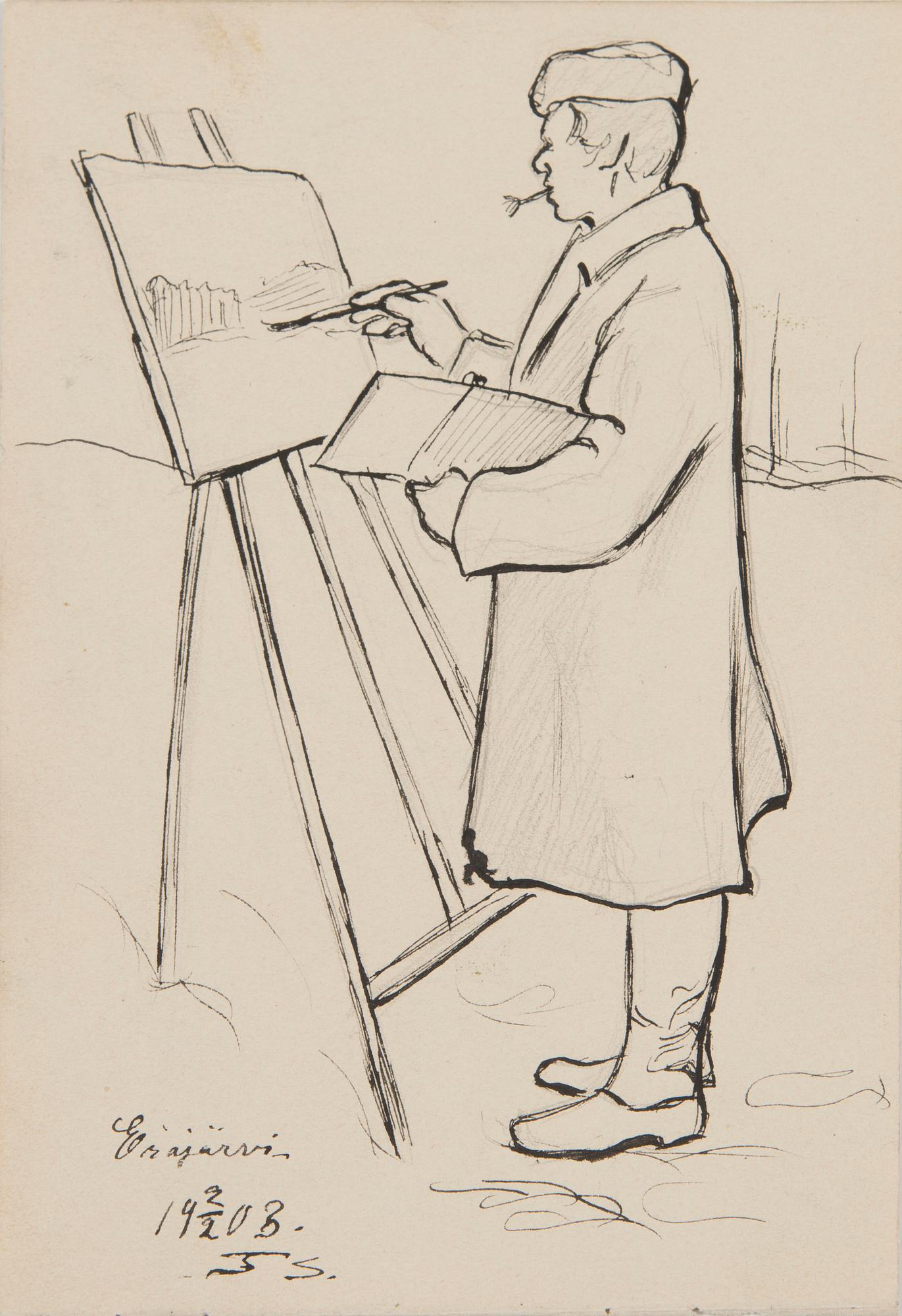 Santeri Salokivi, Teckningar, 5 st, Mansporträtt och Landskap.