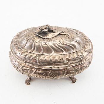 Sugar box, silver, Rococo, mid-18th century.