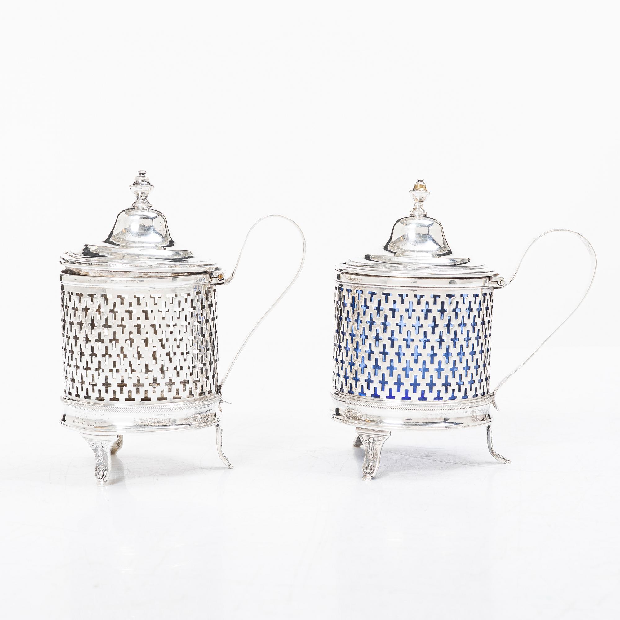 A pair of Swedish mustard pots, silver, probably Gustaf Hamnqvist, Åmål, 1797 (active 1789 - 1818).