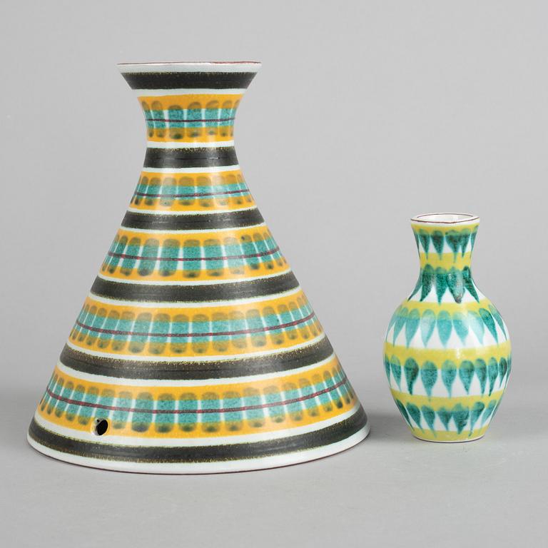 Stig Lindberg, a faience table lamp base and a vase, Gustavsberg studio.