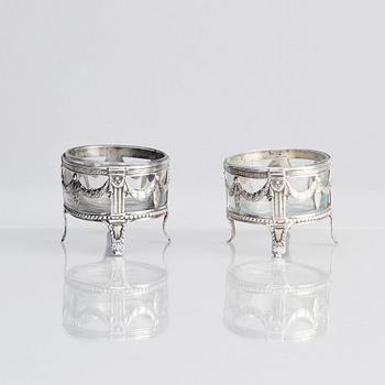 A pair of Swedish Gustavian silver salt cellars, marks of Nils Rundström, Stockholm 1786.