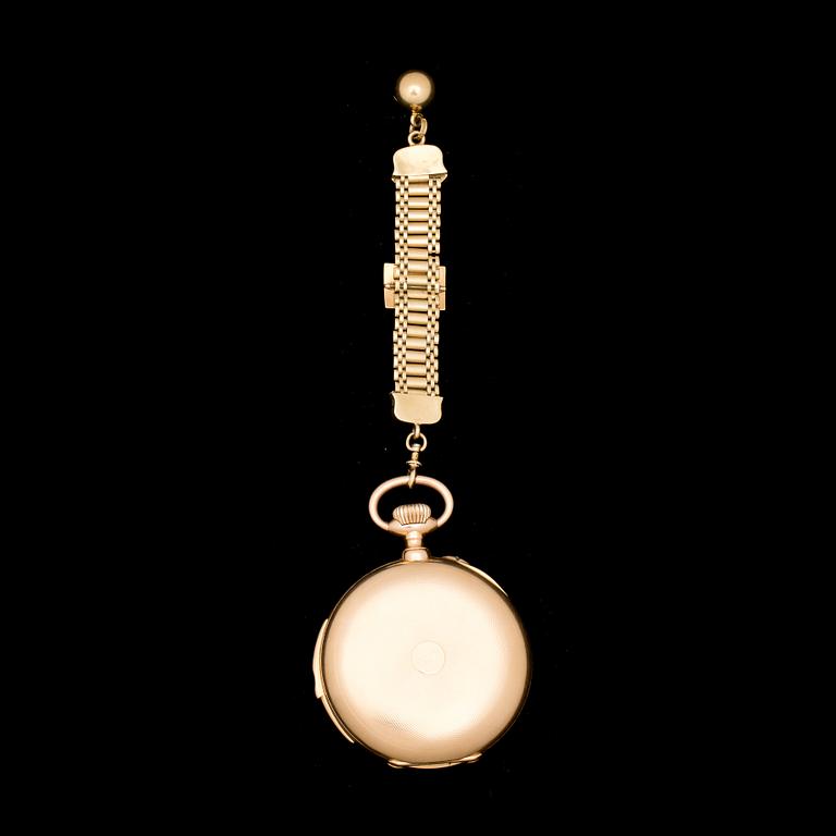 FICKUR med CHATELAINE, 18k guld. Repeterfunktion o sekundvisare.