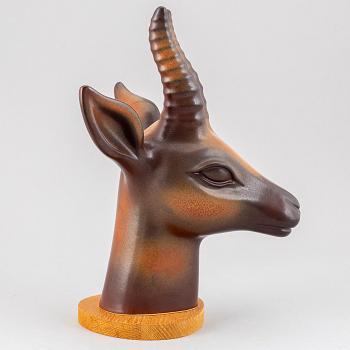 GUNNAR NYLUND, a stoneware sculpture of a gazelle's head, Rörstrand, Sweden.