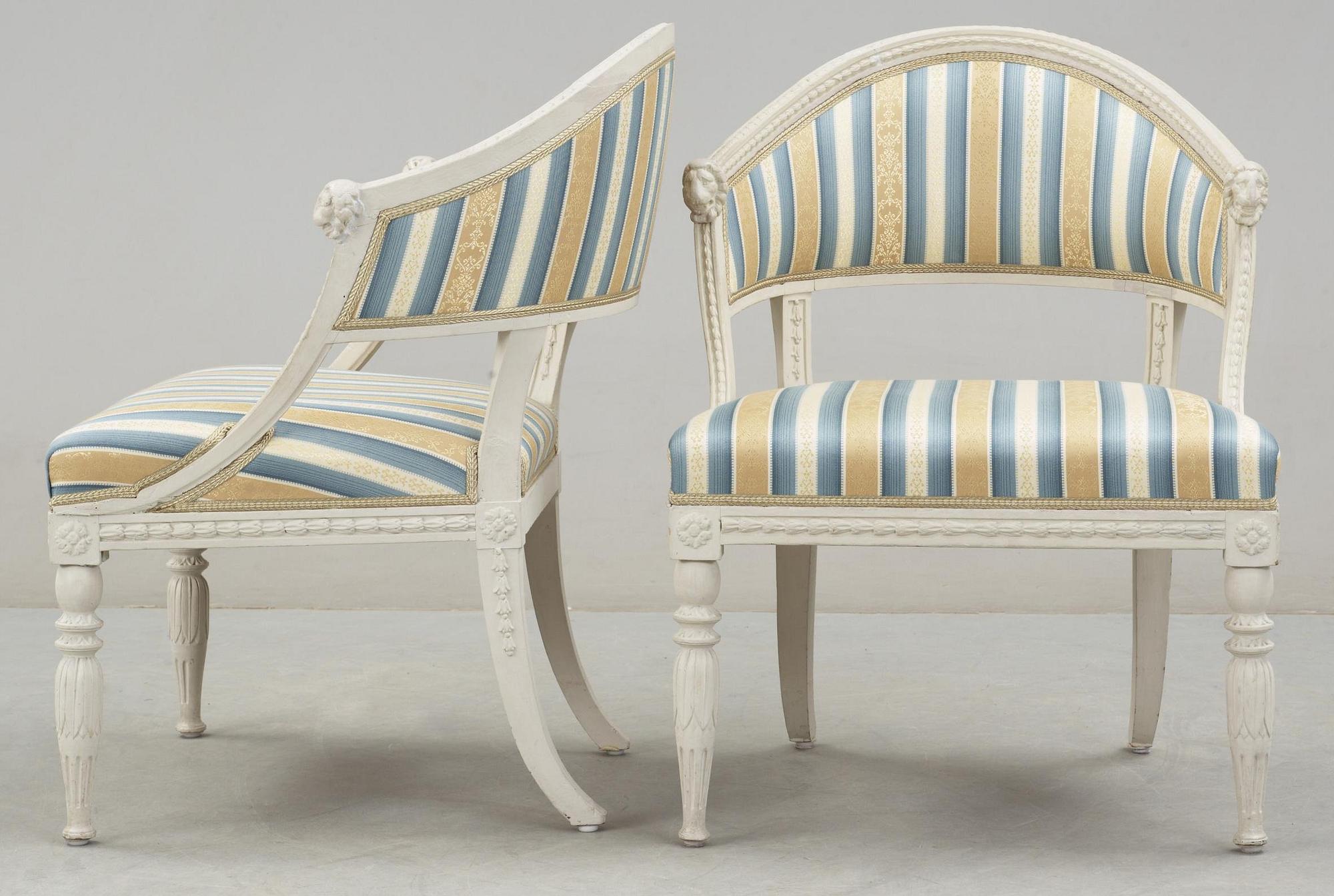 A pair of late Gustavian circa 1800 armchairs.