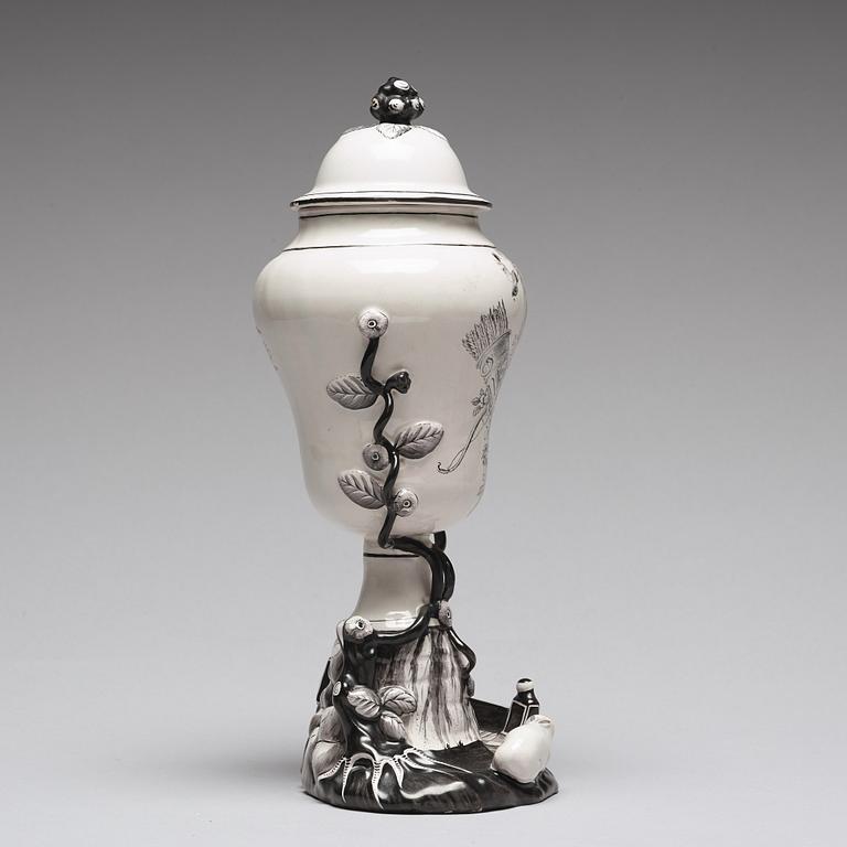 A grisaille Marieberg vase with cover, 18th Century.