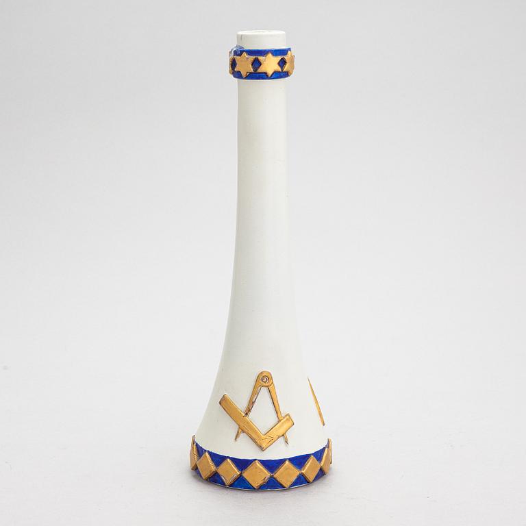 Taisto Kaasinen, a ceramic vase with Masonic symbols, signed Kaasinen Arabia Finland.