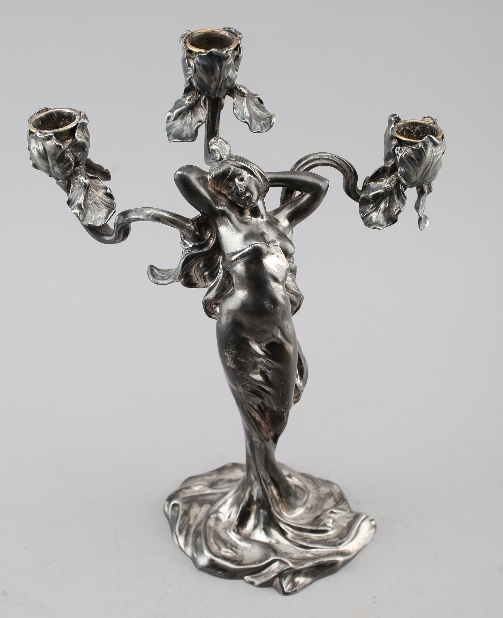 LJUSSTAKE, försilvrad metall, Claude Bonnefond, 1900-talets början.