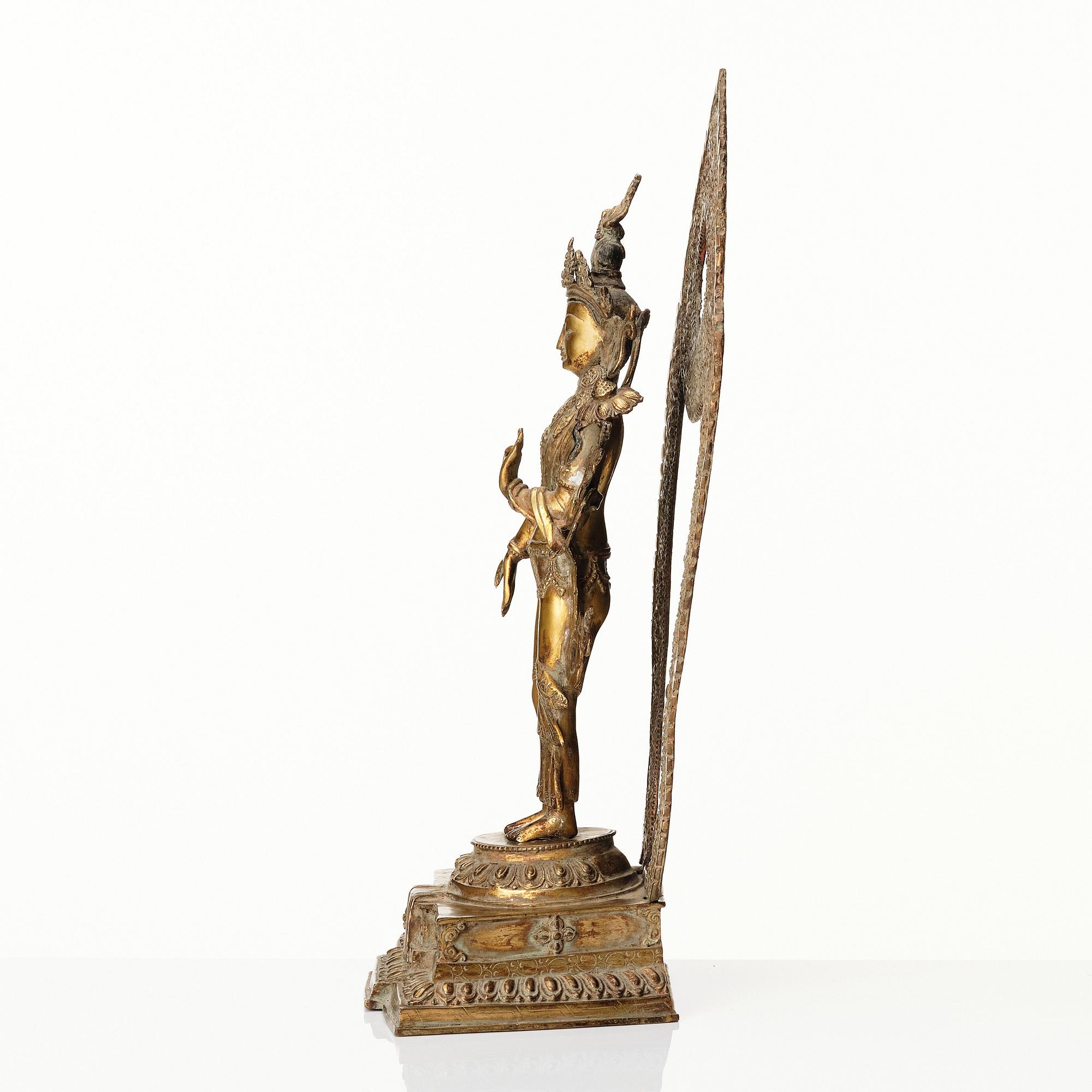 Boddhisatva, Avalokiteshvara, förgylld kopparlegering, Nepal, 1900-tal.