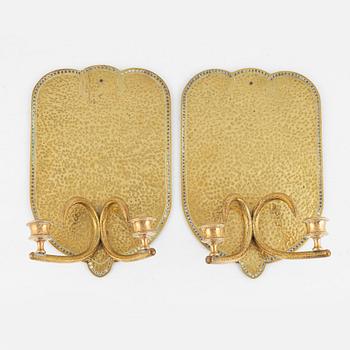 A pair of brass sconces, early 20th century.