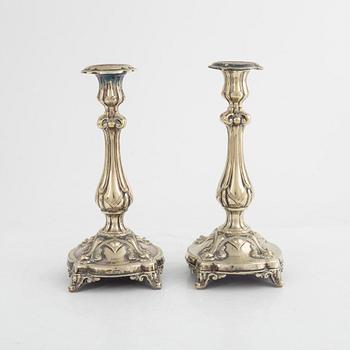 Candlesticks, 2+2 pcs, silver and silver plated, one pair from Gothenburg 1955.