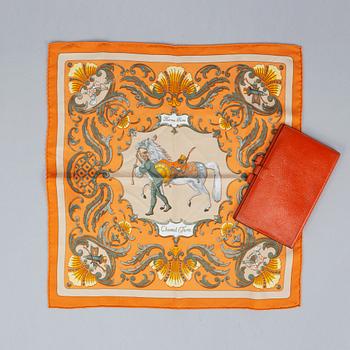 Hermès, scarf and leather cover.