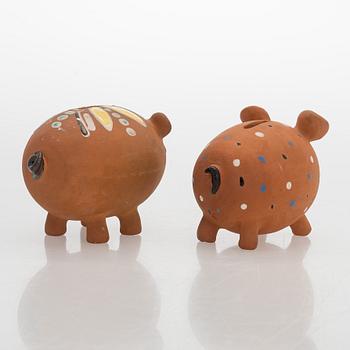 Marita Lybeck, figurines, 8 pcs, red clay, signed ML.