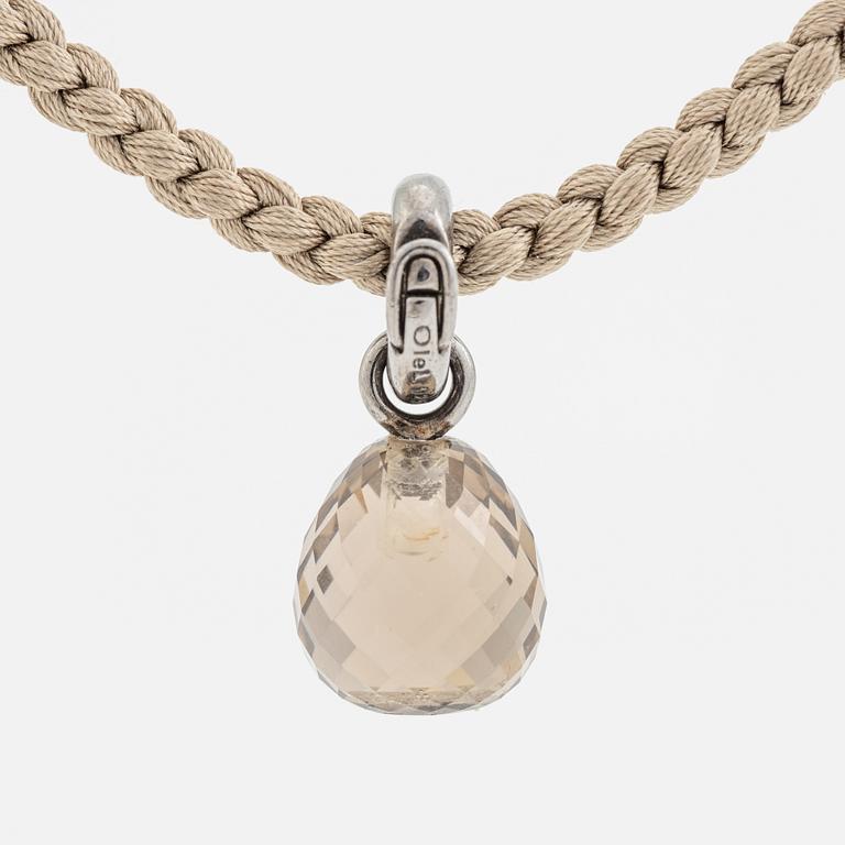 Ole Lynggaard,  "Sweet drop" pendant silver with smoky quartz, with textile band.
