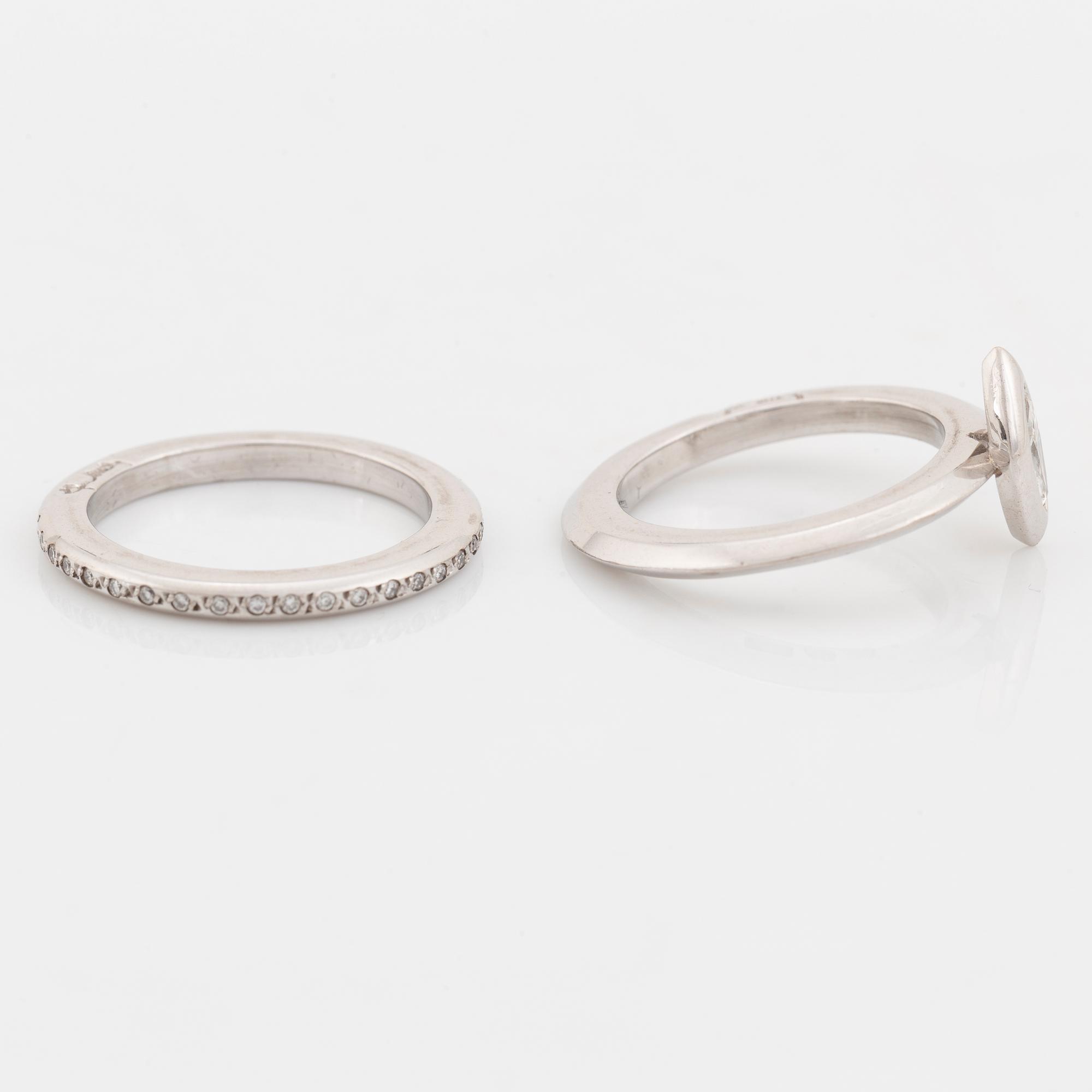Efva Attling, ringar, 2st, 18K vitguld med diamanter.