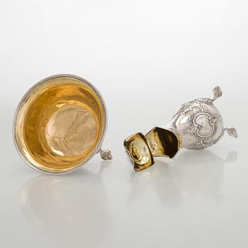 Kaffe- och teservis, 4 delar, silver, rokoko, Portugal, 1780-tal, olika silversmeder.