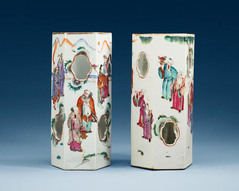 Two famille rose wig-stands, Qing dynasty.