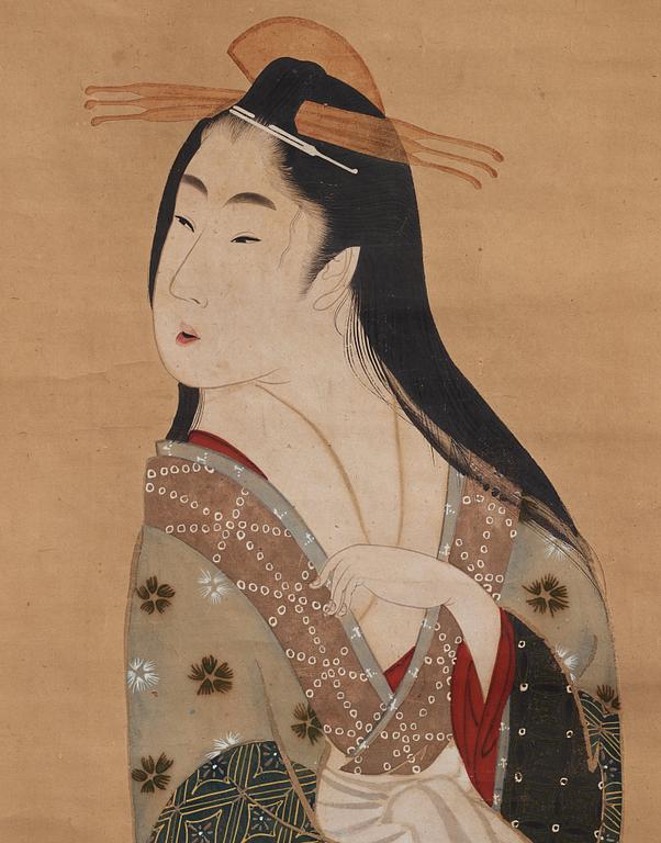 RULLMÅLNING, tusch och färg. Okänd konstnär, Japan, 1800-tal.