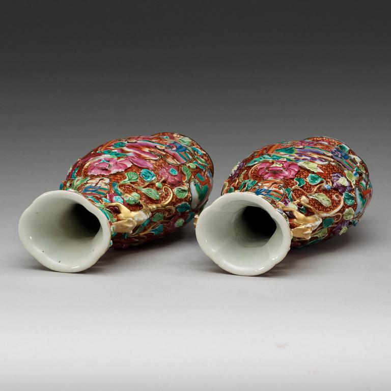 A pair of famille rose vases, Qing dynasty, Qianlong (1736-95).