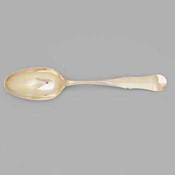 Erik Bratt, begravningssked, förgyllt silver, Uddevalla 1805.