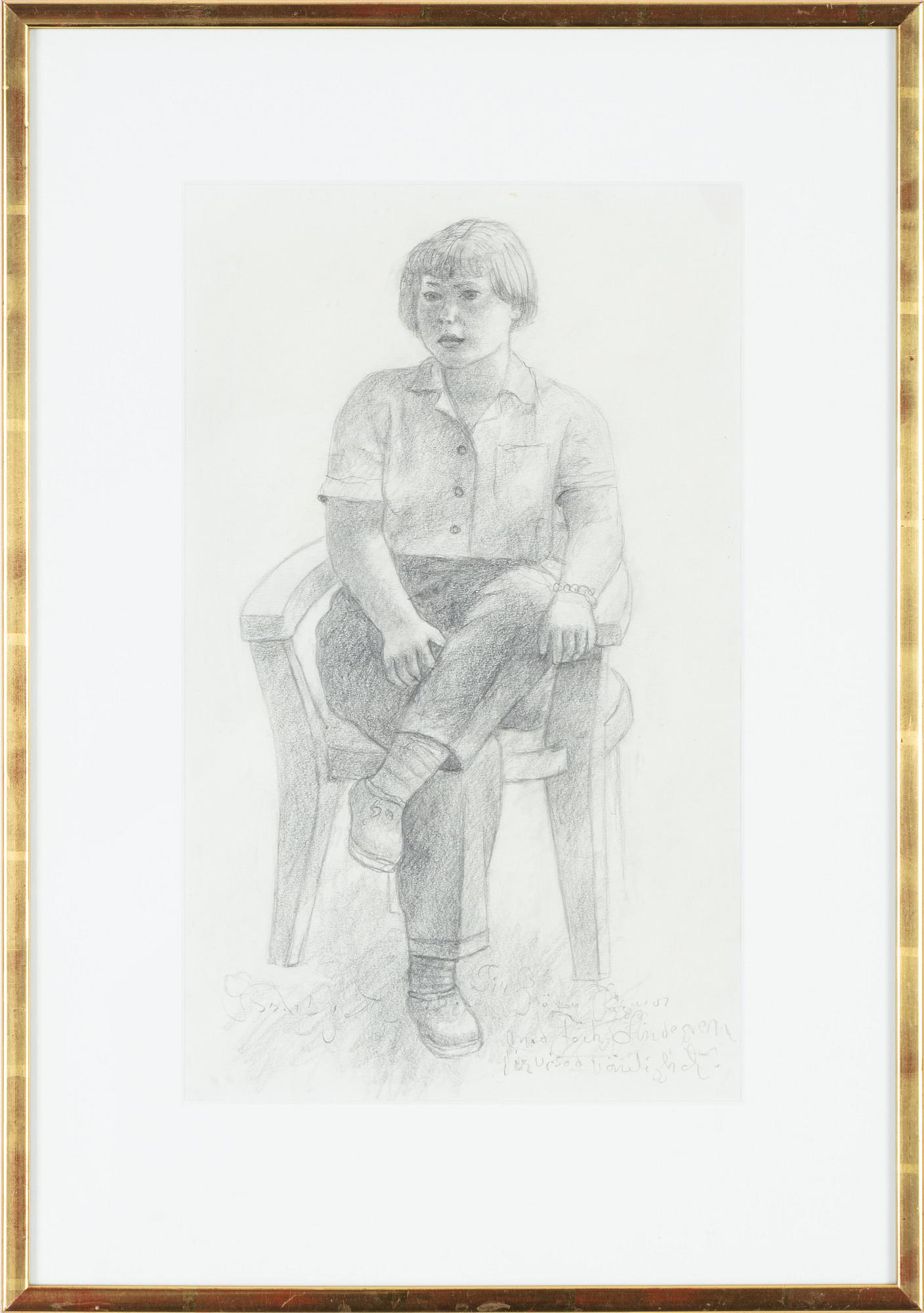 Bror Hjorth, pencil drawing, signed Bror Hjort.