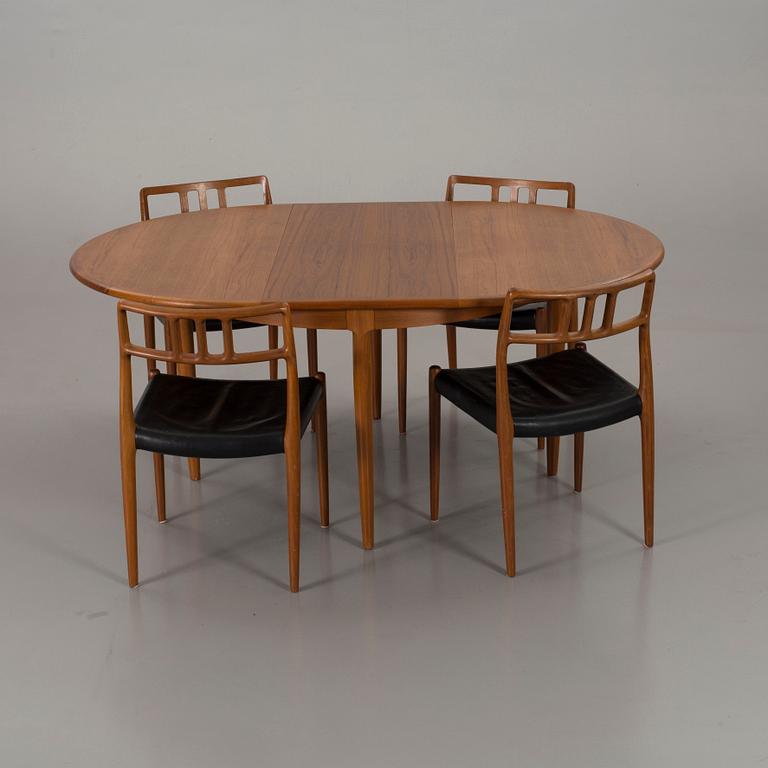 MATBORD och 4 STOLAR, bl a J L Möller models, Danmark, 1900-talets andra hälft.