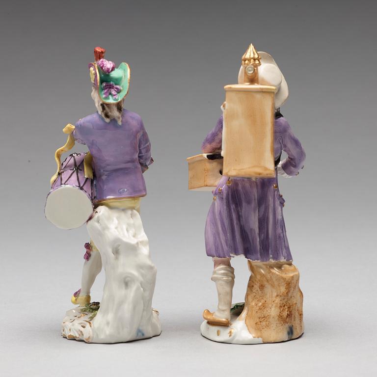 Two porcelain figurines of musicians, after Meissen, 19th Century.