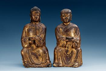 1497. Two gilt lacquer figures of immortals, Ming dynasty, 17th Century.