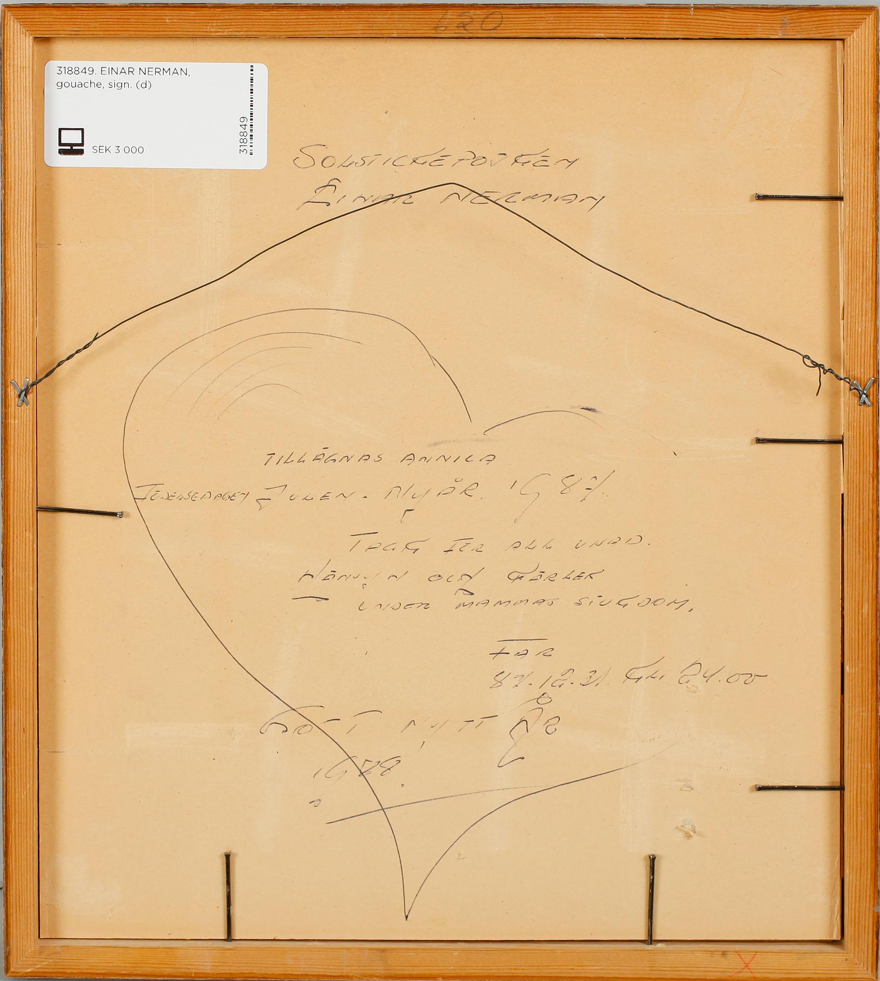 EINAR NERMAN, gouache, sign.