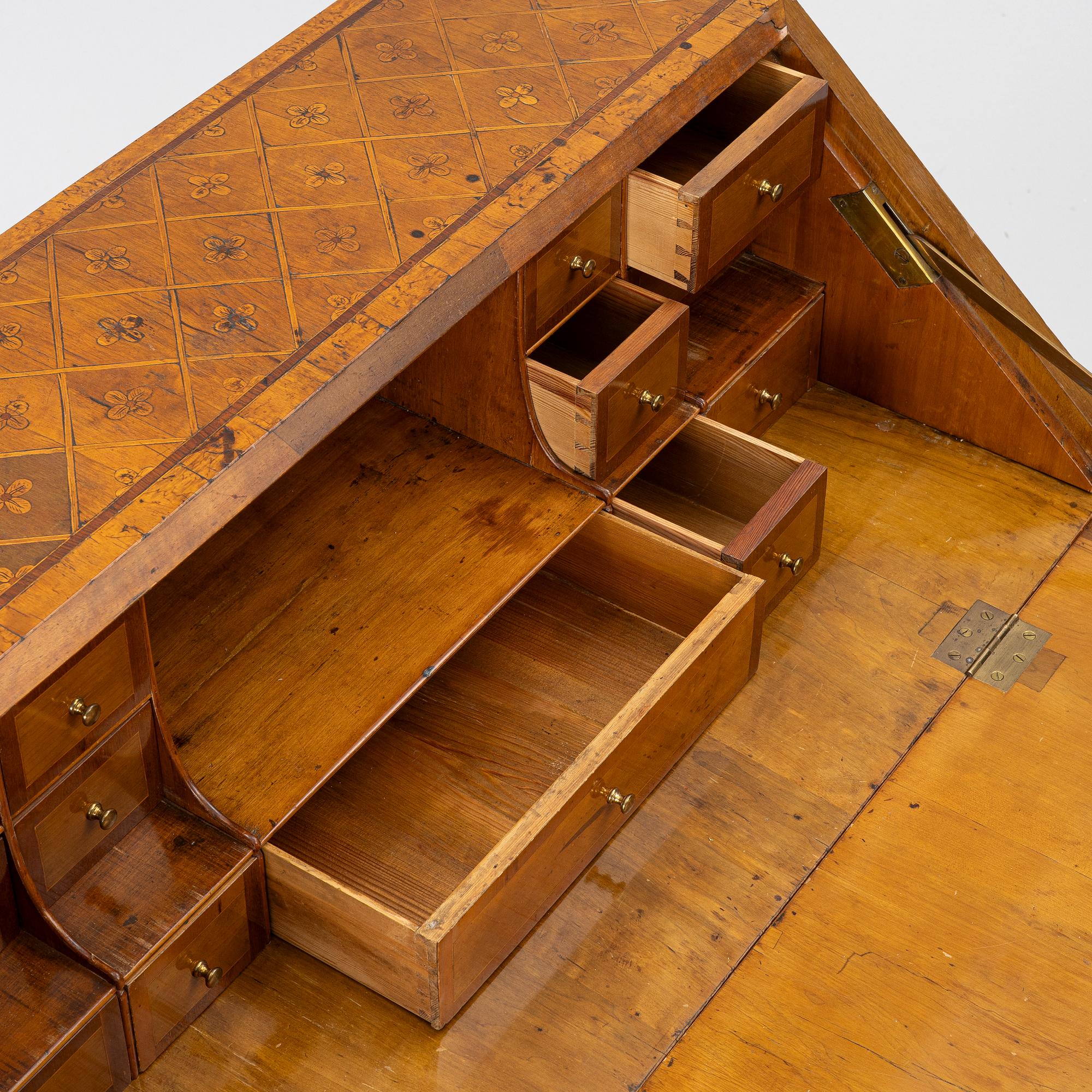 A Gustavian marquetry secretaire by Jonas Hultsten (master in Stockholm 1773-94).