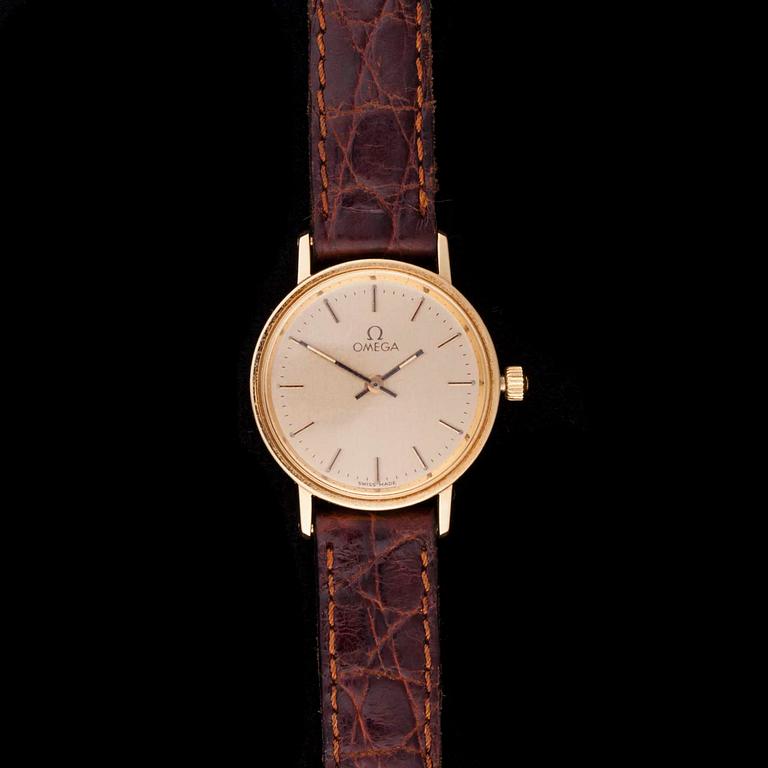 ARMBANDSUR, dam, Omega, guld, läderarmband, original etui.